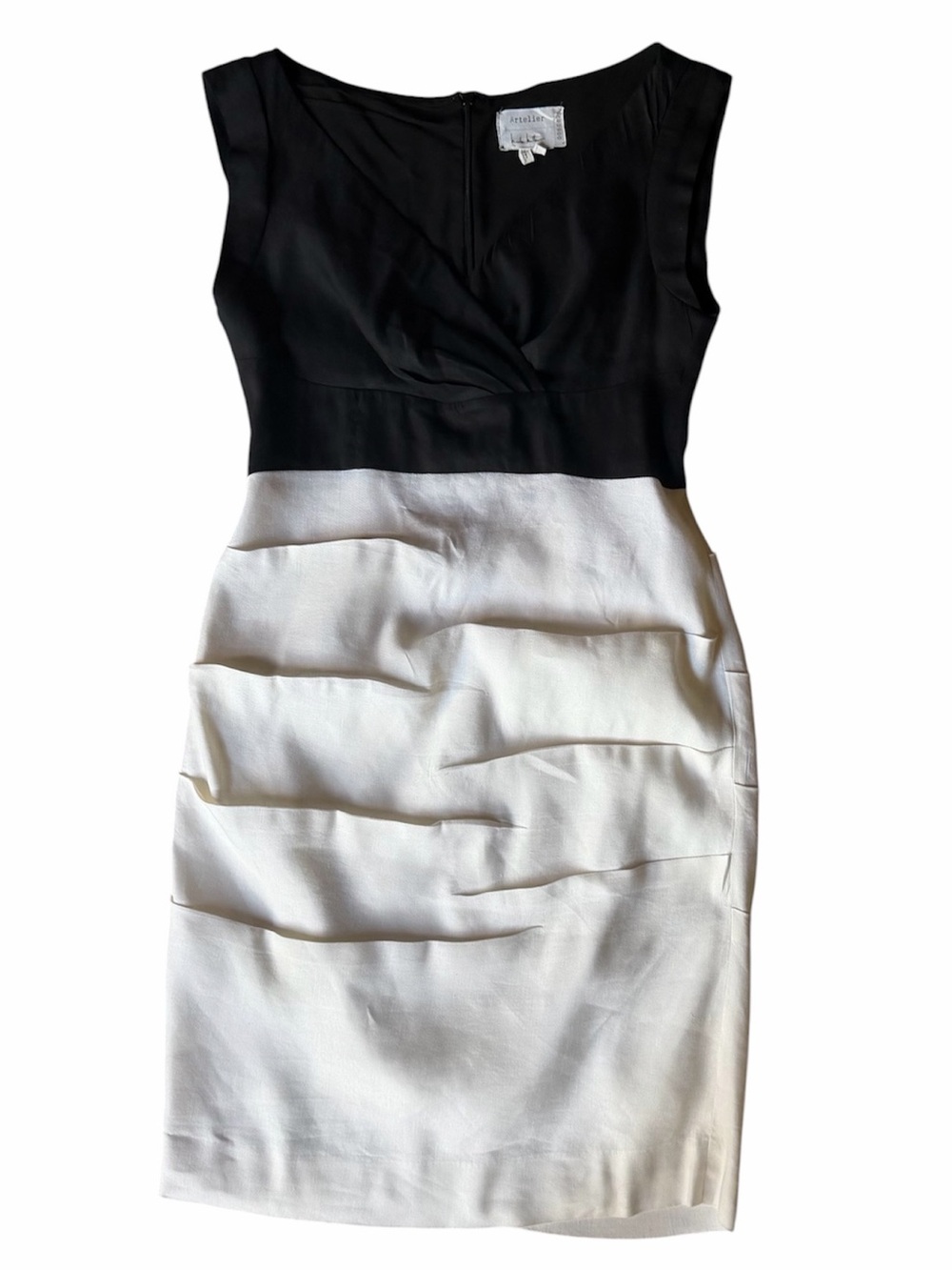 Nicole Miller Black and White Two-Tone Midi Sheath Dress